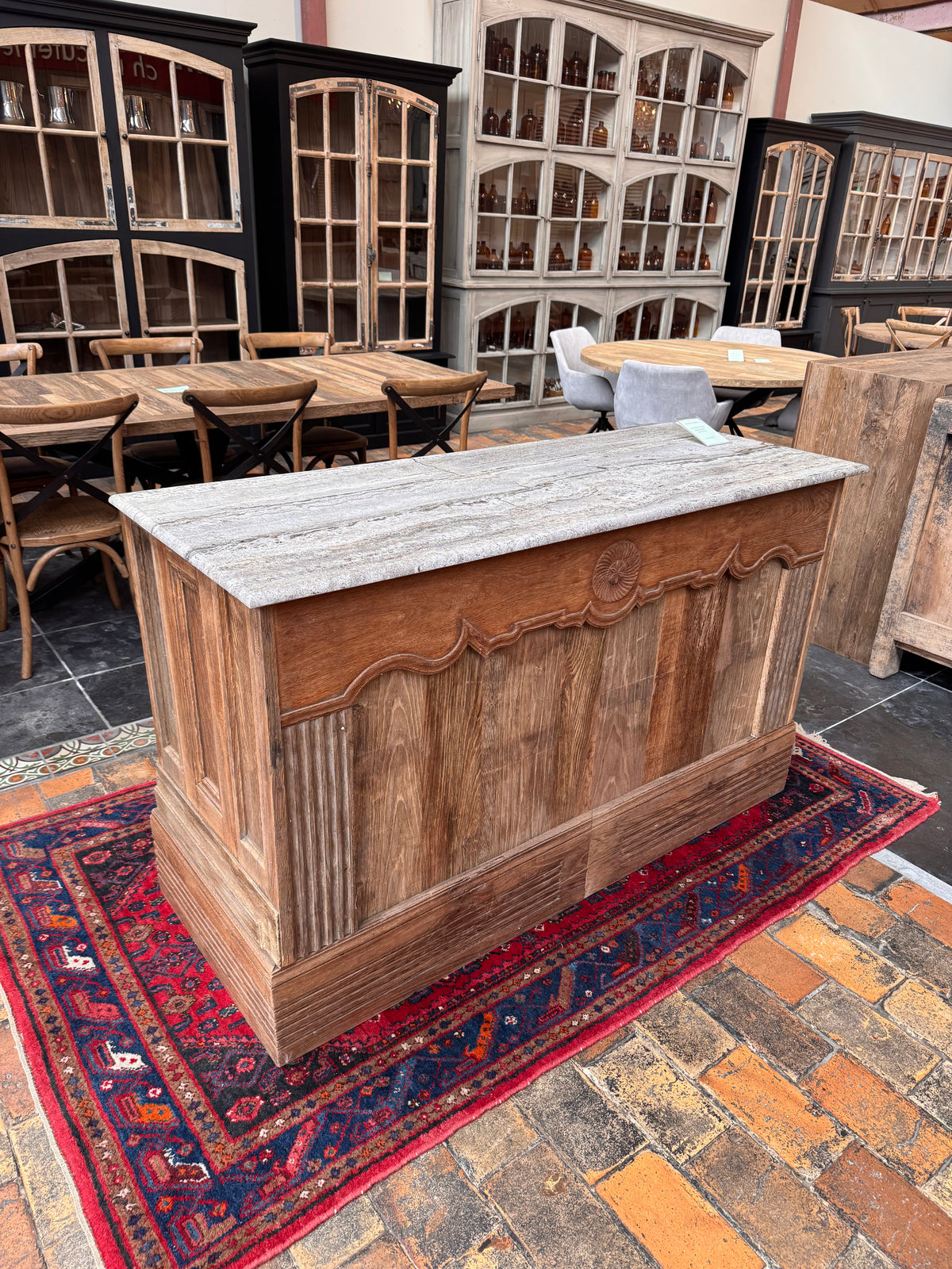 Comptoir en chêne ancien (60 x 155 x 92 cm)